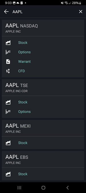 The symbol product list on the android phone